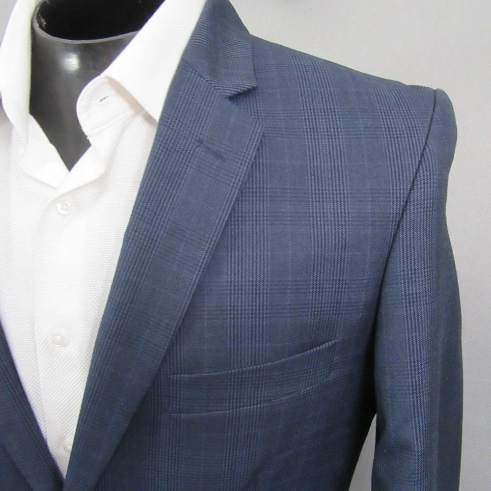 Stacy Adams Mens Sport Coat 40R‎ Slim Blue Glen Plaid Blazer Double Vent Modern